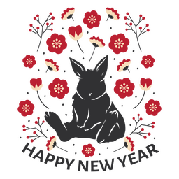 Conejo rodeado por la frase Feliz Año Nuevo Diseño PNG