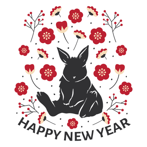 Conejo rodeado por la frase Feliz Año Nuevo Diseño PNG