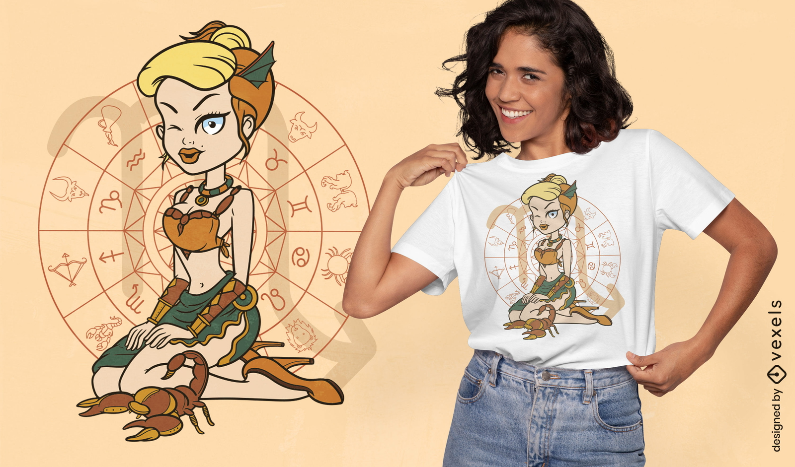 Diseño de camiseta de chica escorpio steampunk