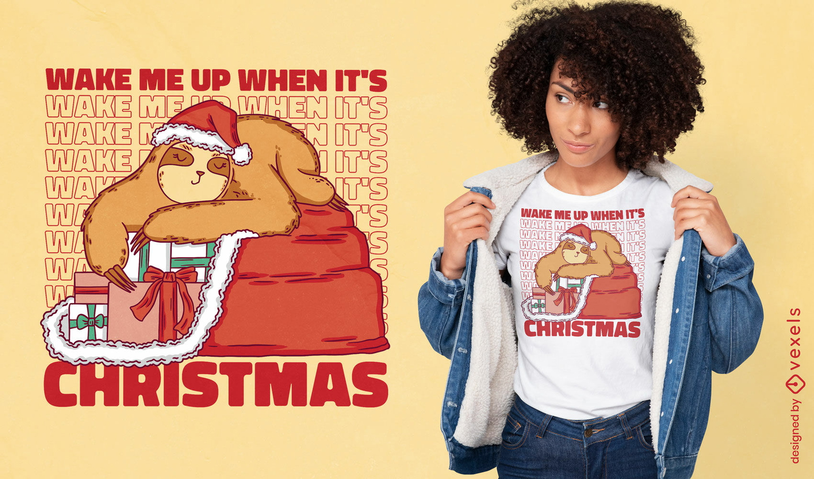 Preguiça dormindo no design de camiseta de natal