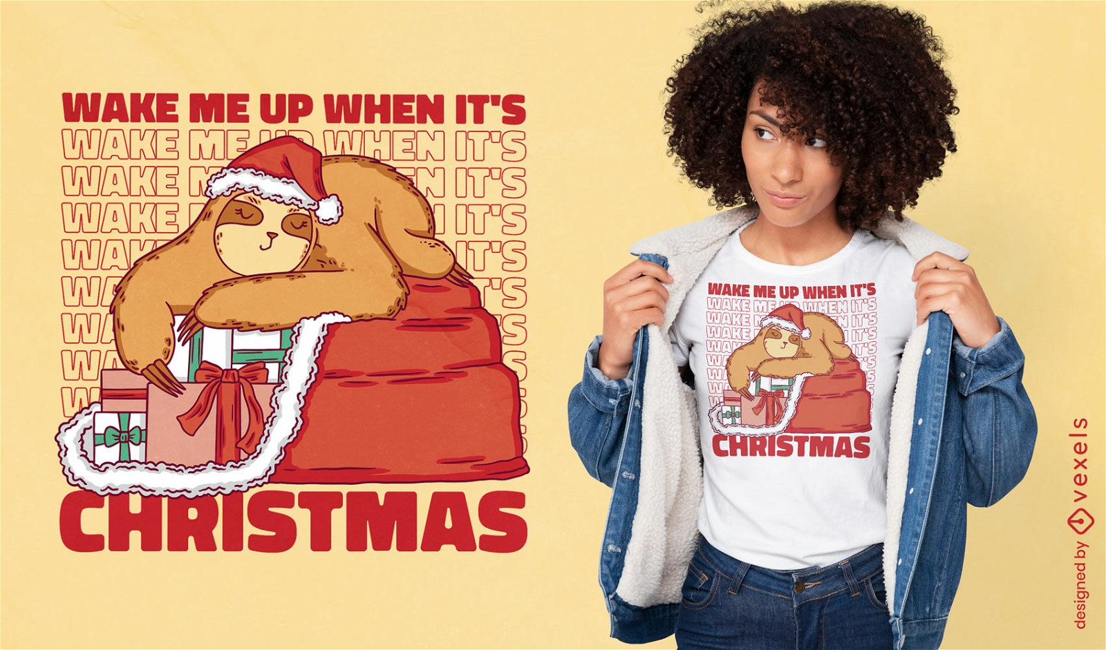 Sloth sleeping on christmas t-shirt design