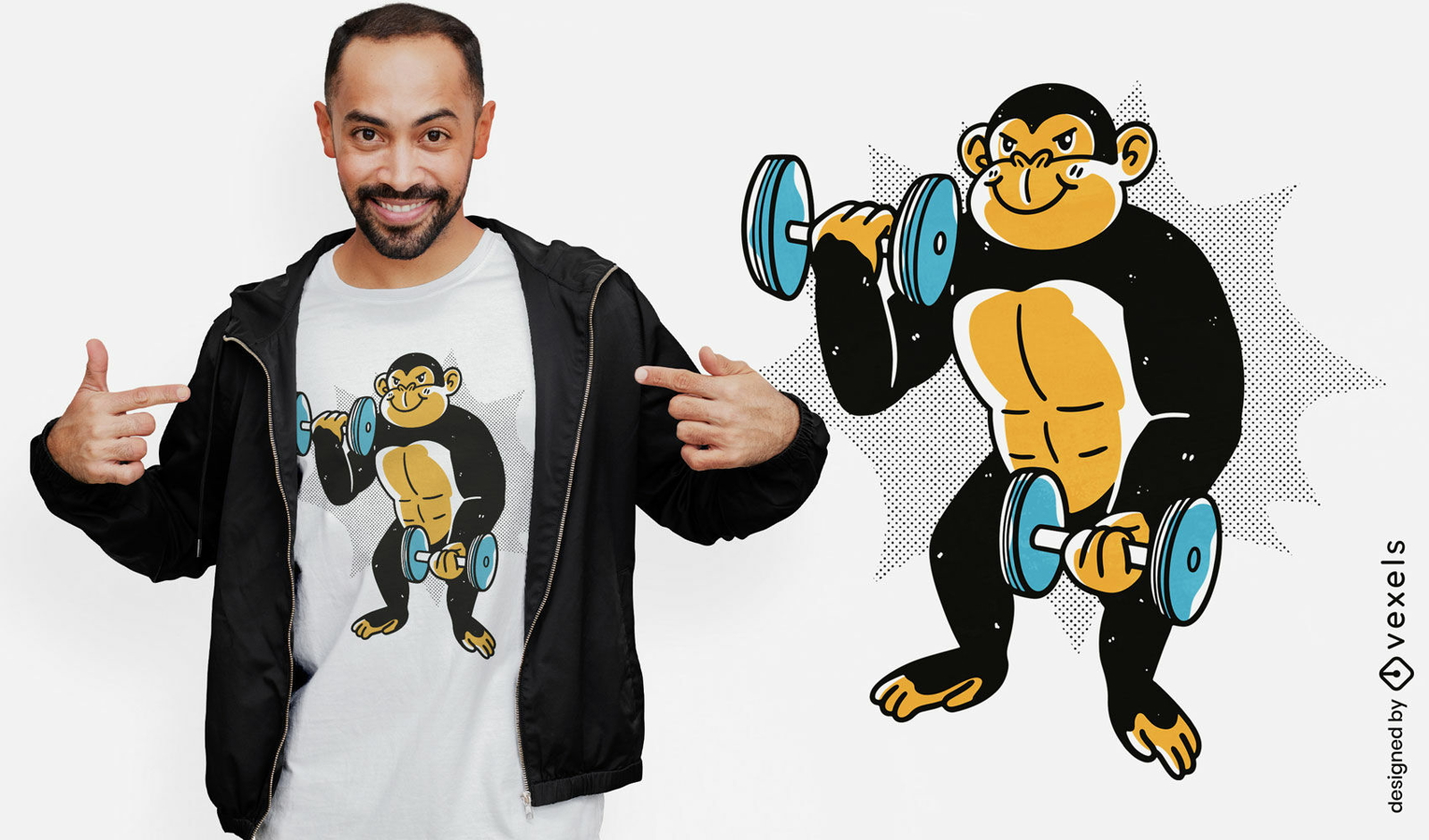 Design de camiseta de chimpanzé de treinamento