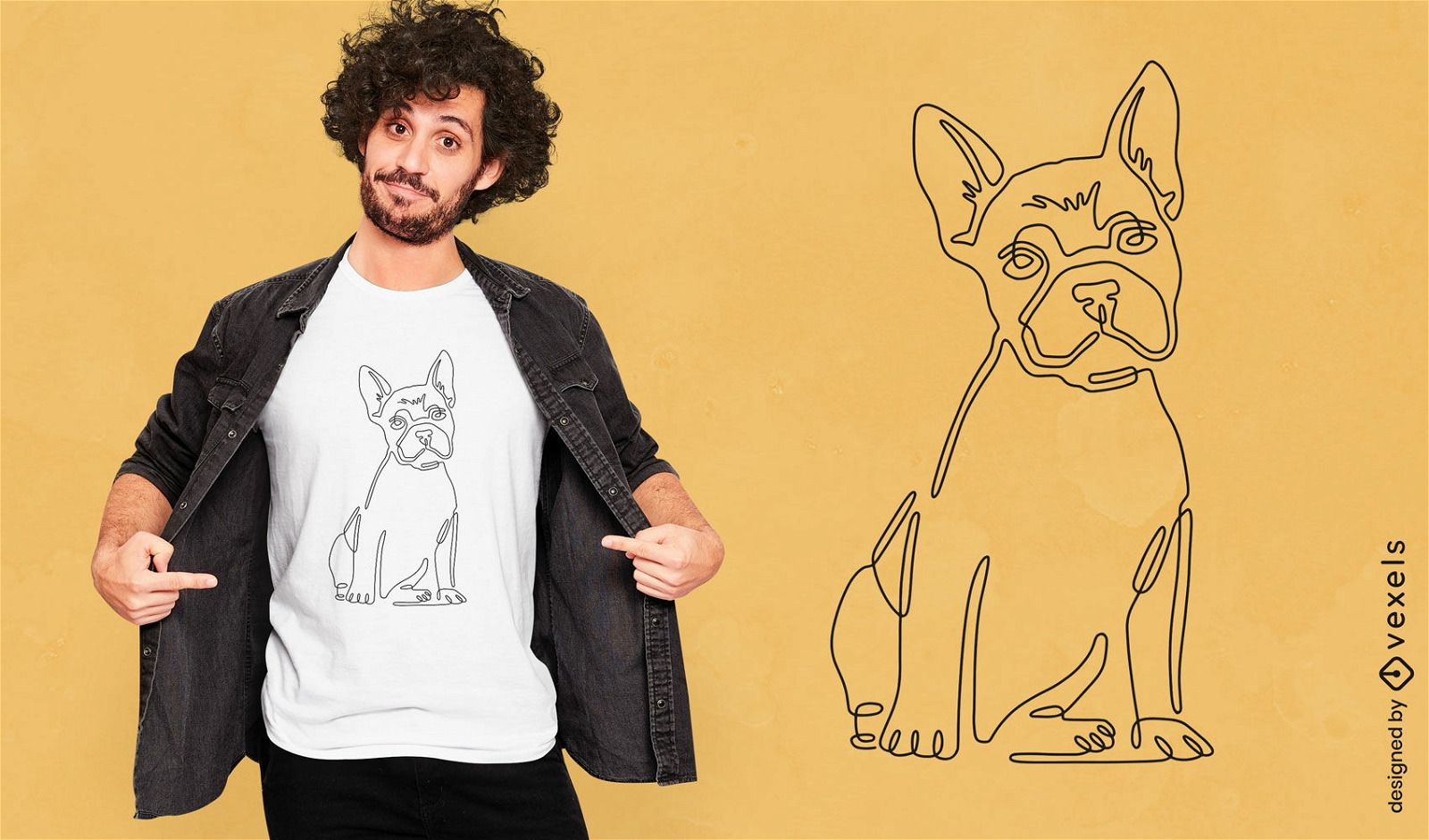 Diseño de camiseta de línea continua de bulldog francés.
