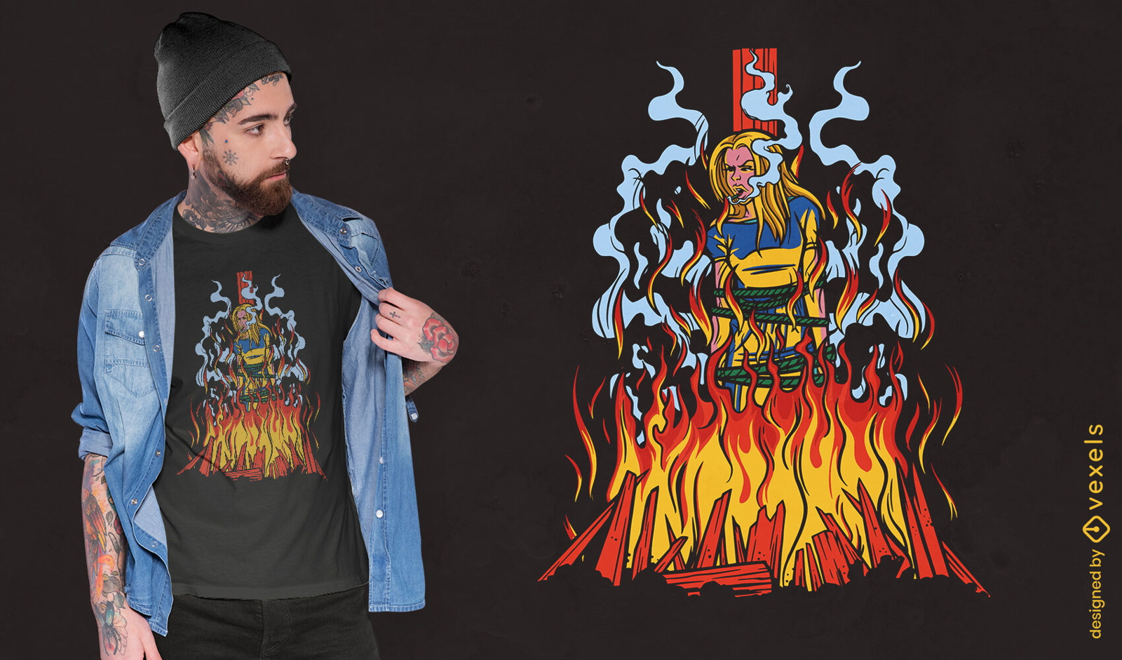 Diseño de camiseta de fuego de bruja