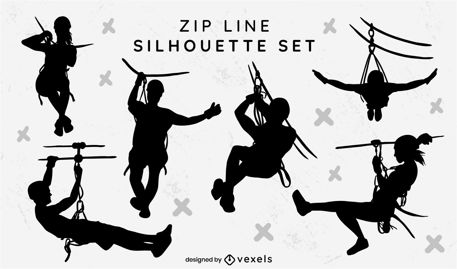 Zip line silhouette set