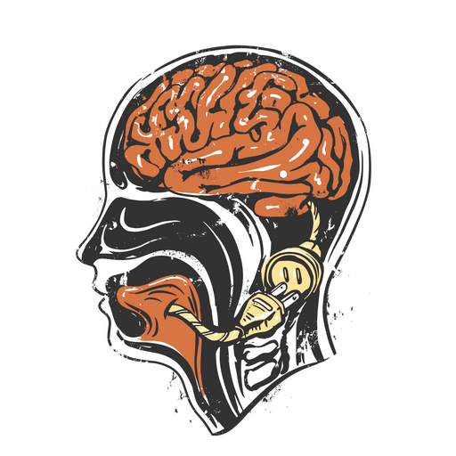 Brain connected with tongue PNG Design
