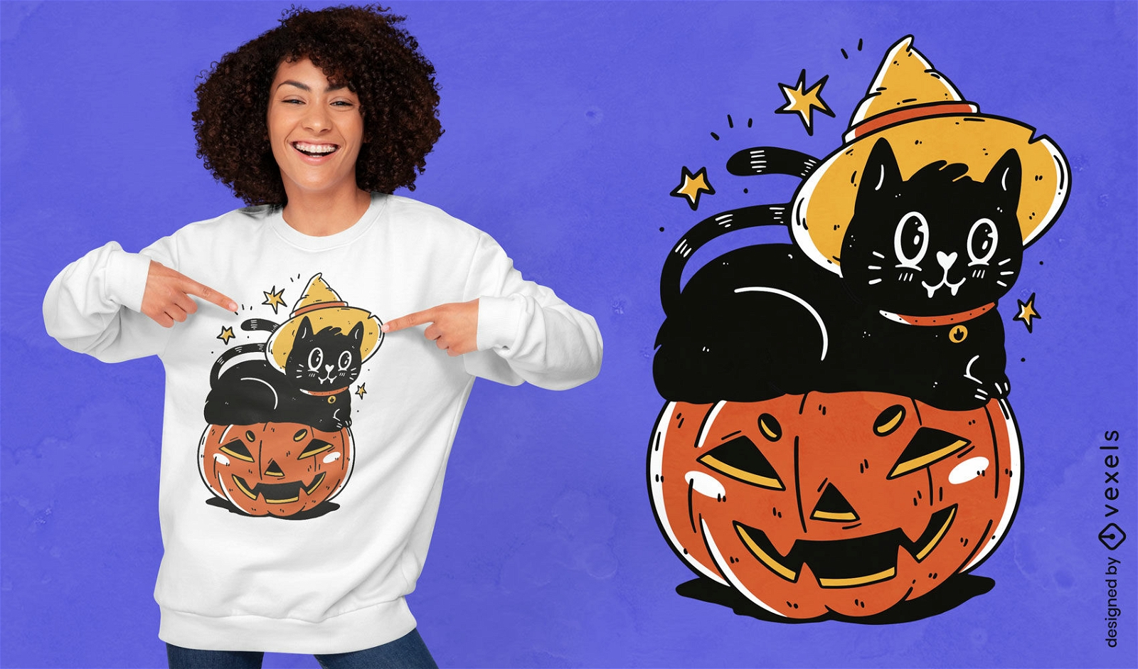 Kürbiskatzen-Halloween-T-Shirt-Design
