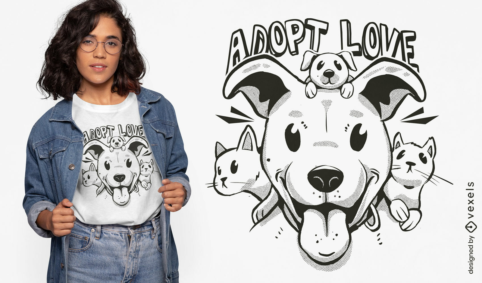 Adopta el diseño de camiseta de gatos y perros.