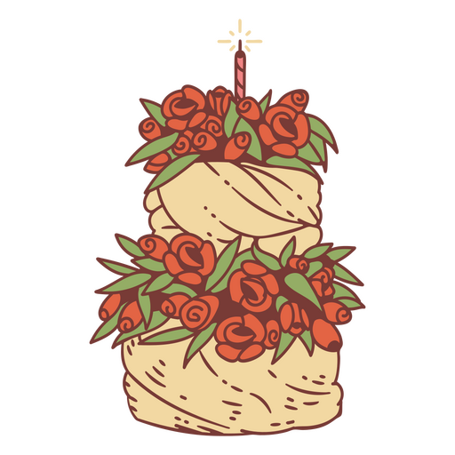 Hermosa torta adornada con flores rojas Diseño PNG