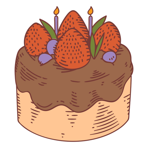 Delicious cake topped with chocolate and strawberries PNG Design