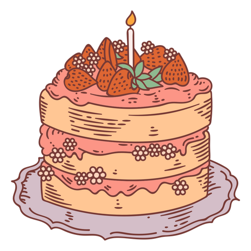 Victorian cake topped with chocolate and strawberries PNG Design