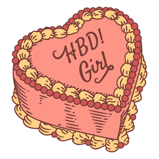 Bolo com a dedicatória HBD girl Desenho PNG