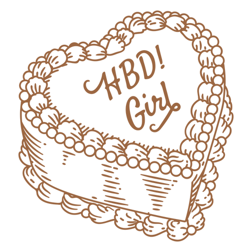 Bolo vintage com a dedicatória HBD girl Desenho PNG