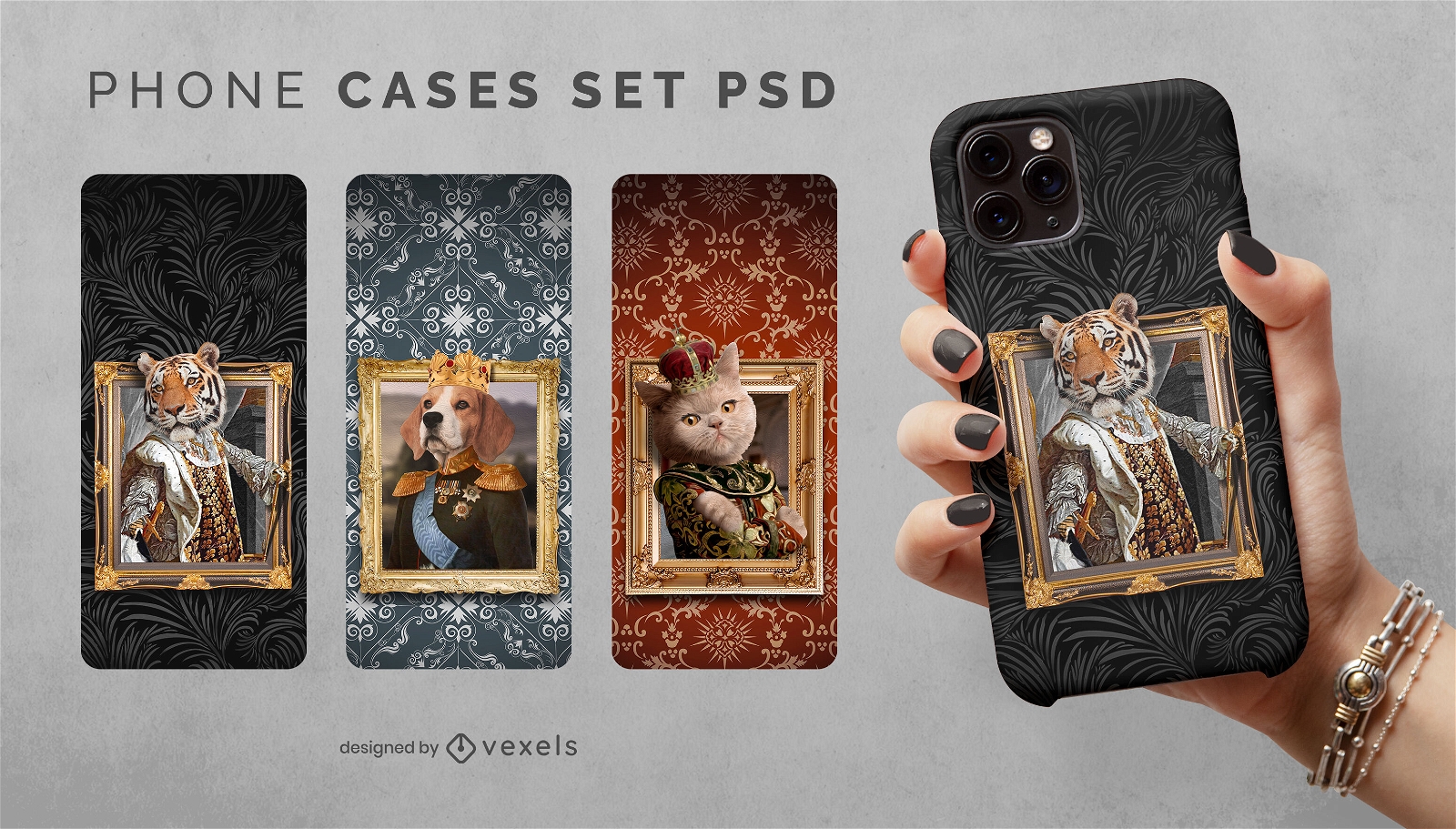 Conjunto de capas de telefone de retratos de animais reais