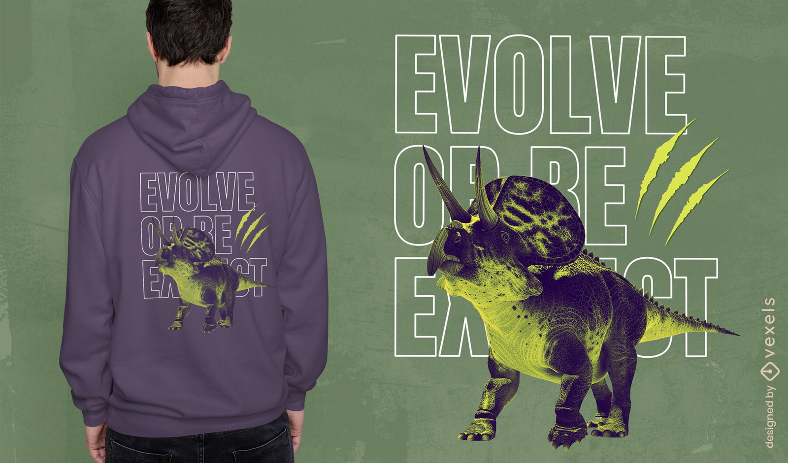 Diseño de camiseta de dinosaurio evolucionado o extinto.