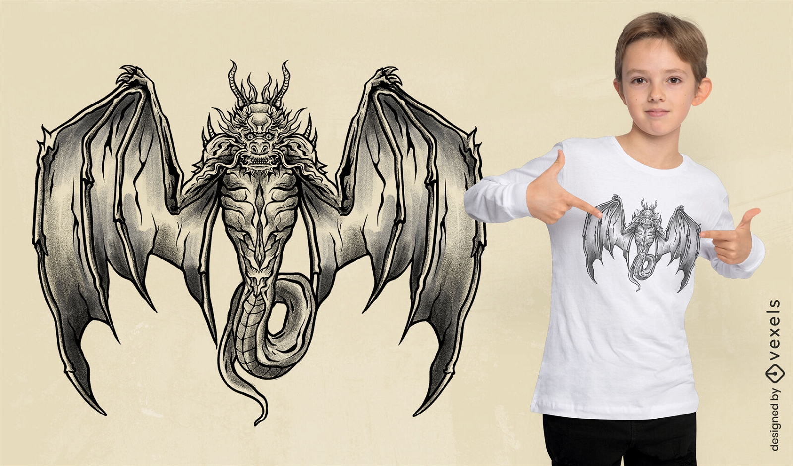 Diseño de camiseta de monstruo dragón serpiente