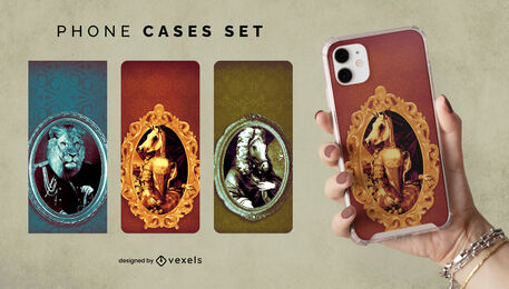 Conjunto de capas de telefone animal rei e rainha