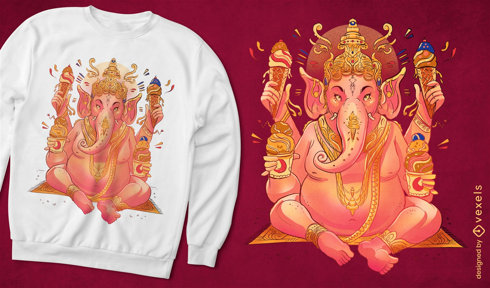 Design de camiseta de deus de sorvete Ganesha