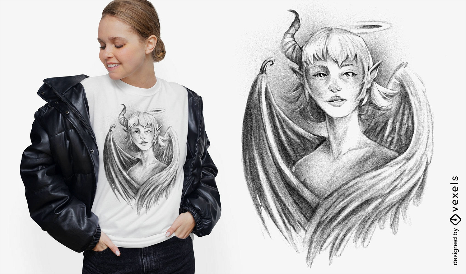Design de camiseta de anjo e demônio