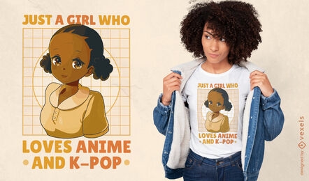 Diseño de camiseta de chica anime afroamericana