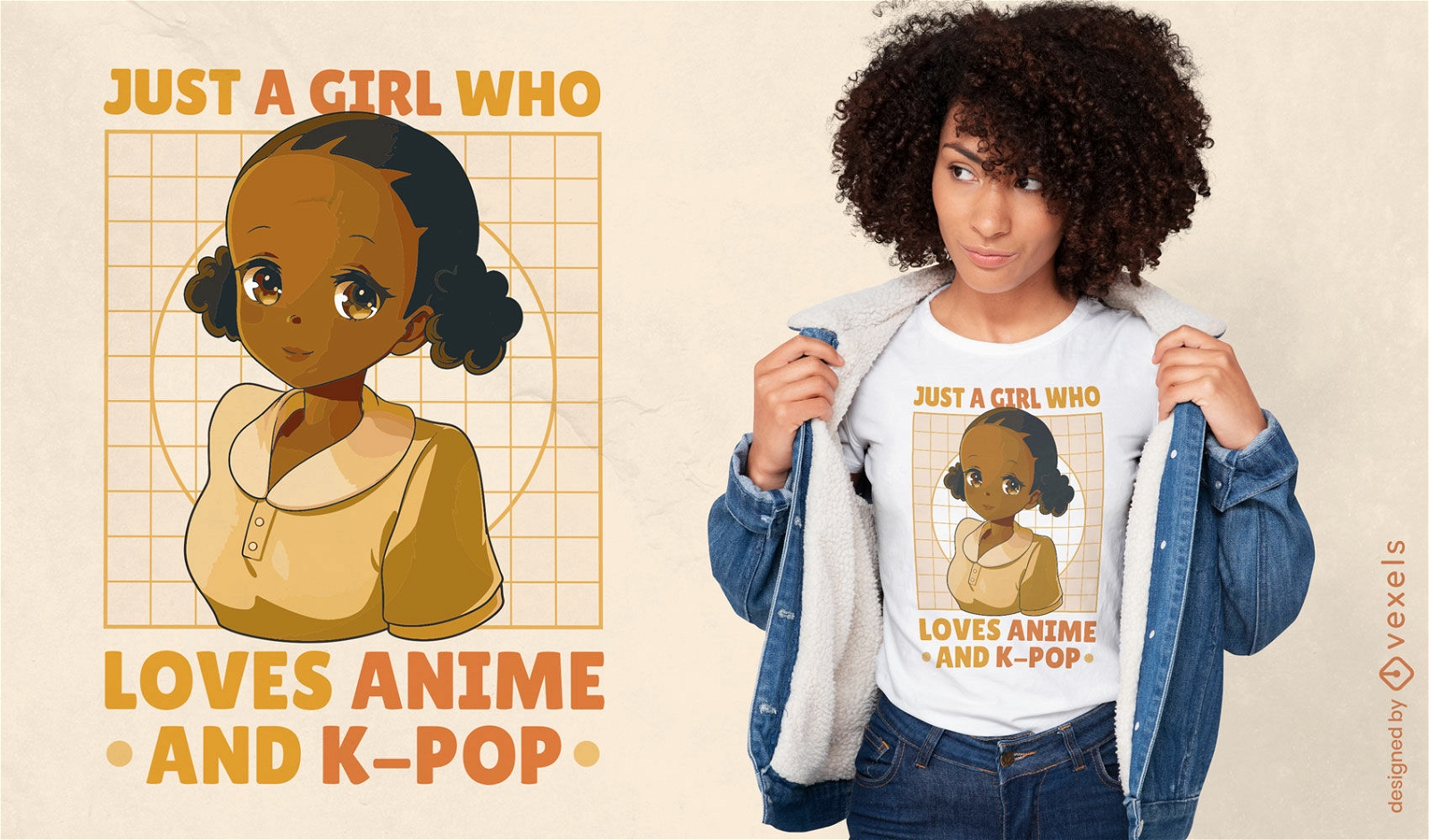 Afroamerikanisches Anime-Mädchen-T-Shirt-Design
