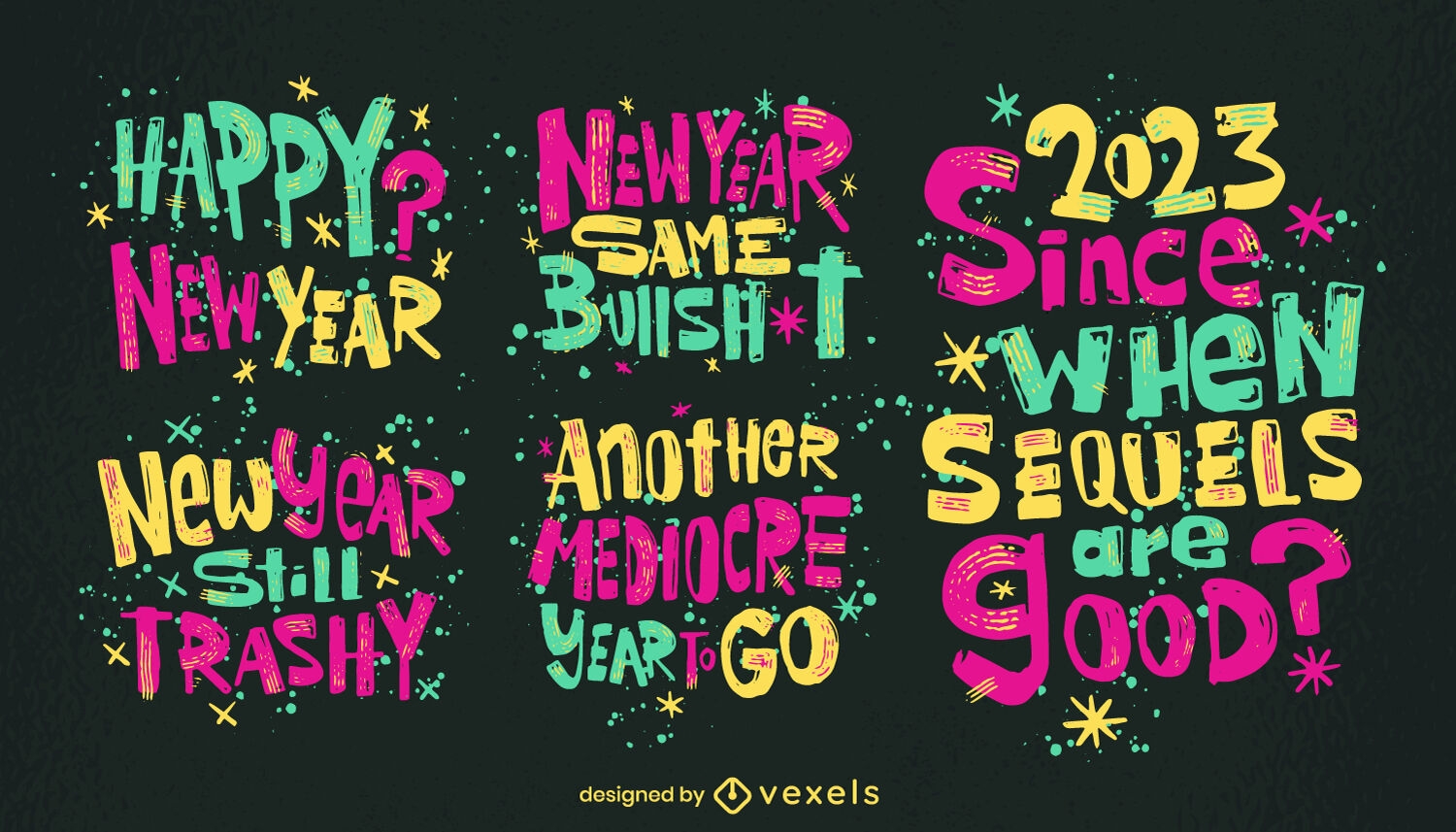 Conjunto de citas de letras coloridas anti año nuevo