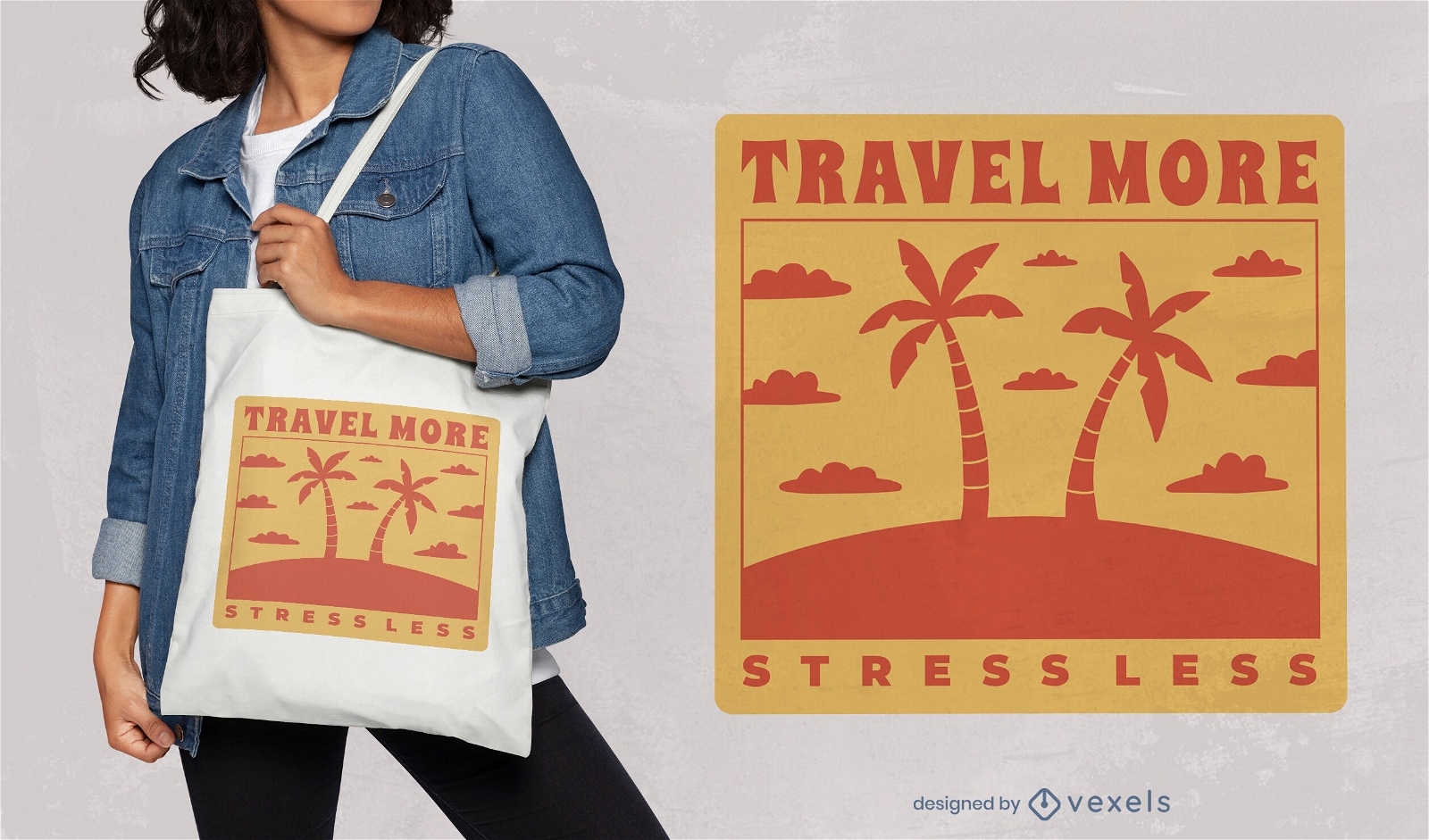 Dise?o de bolsa de viaje de playa de palmeras.
