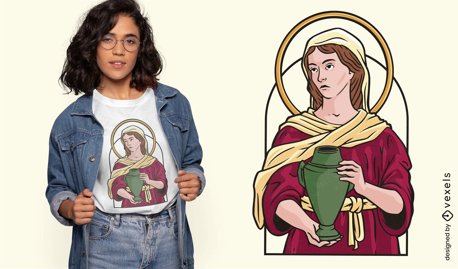 Religiöse Frau mit Glas-T-Shirt-Design