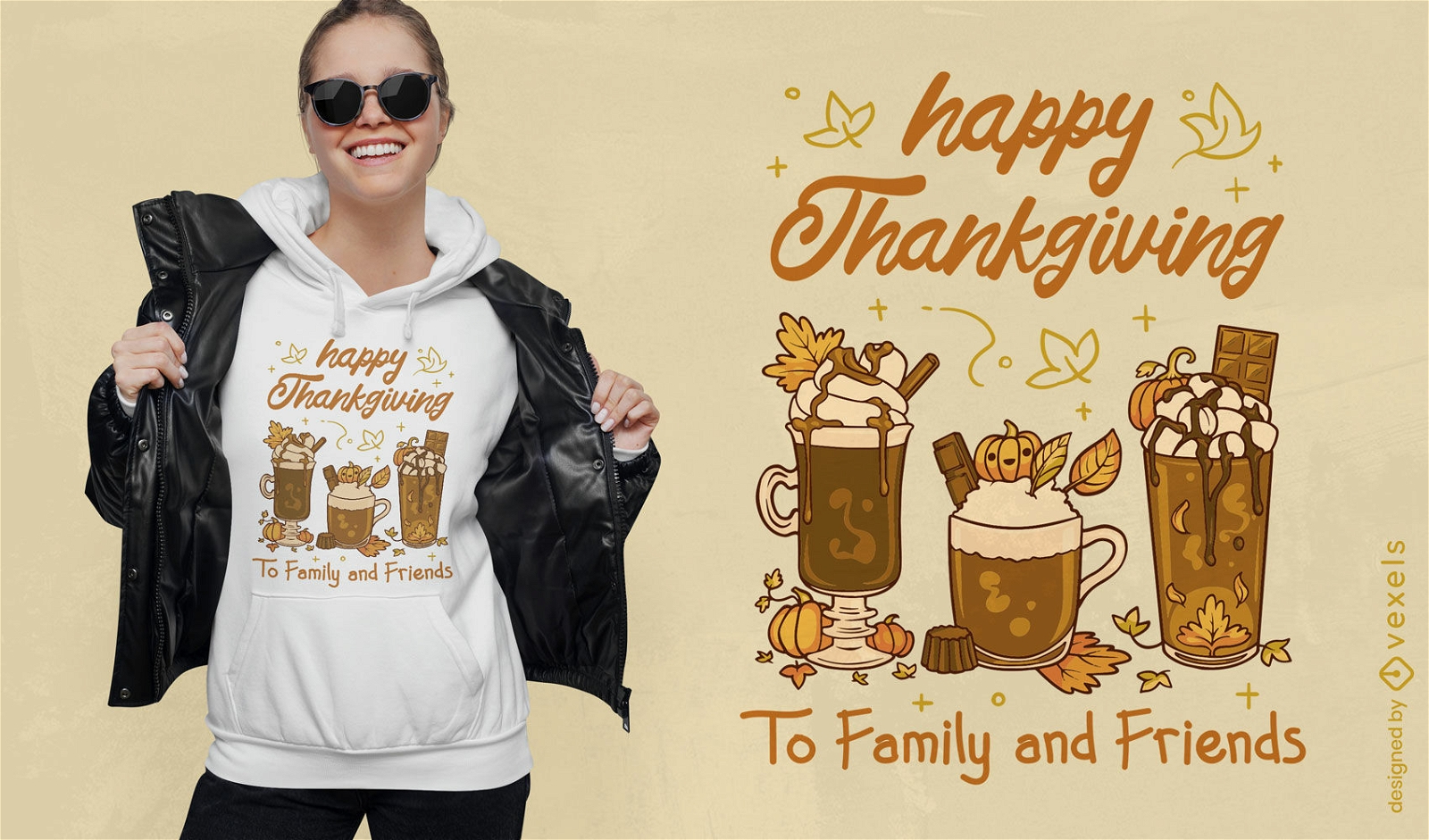 Thanksgiving-Kaffee trinkt T-Shirt-Design