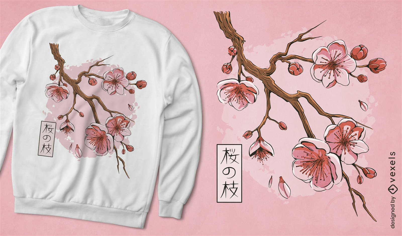 Dise?o de camiseta japonesa de ?rbol de flor de sakura