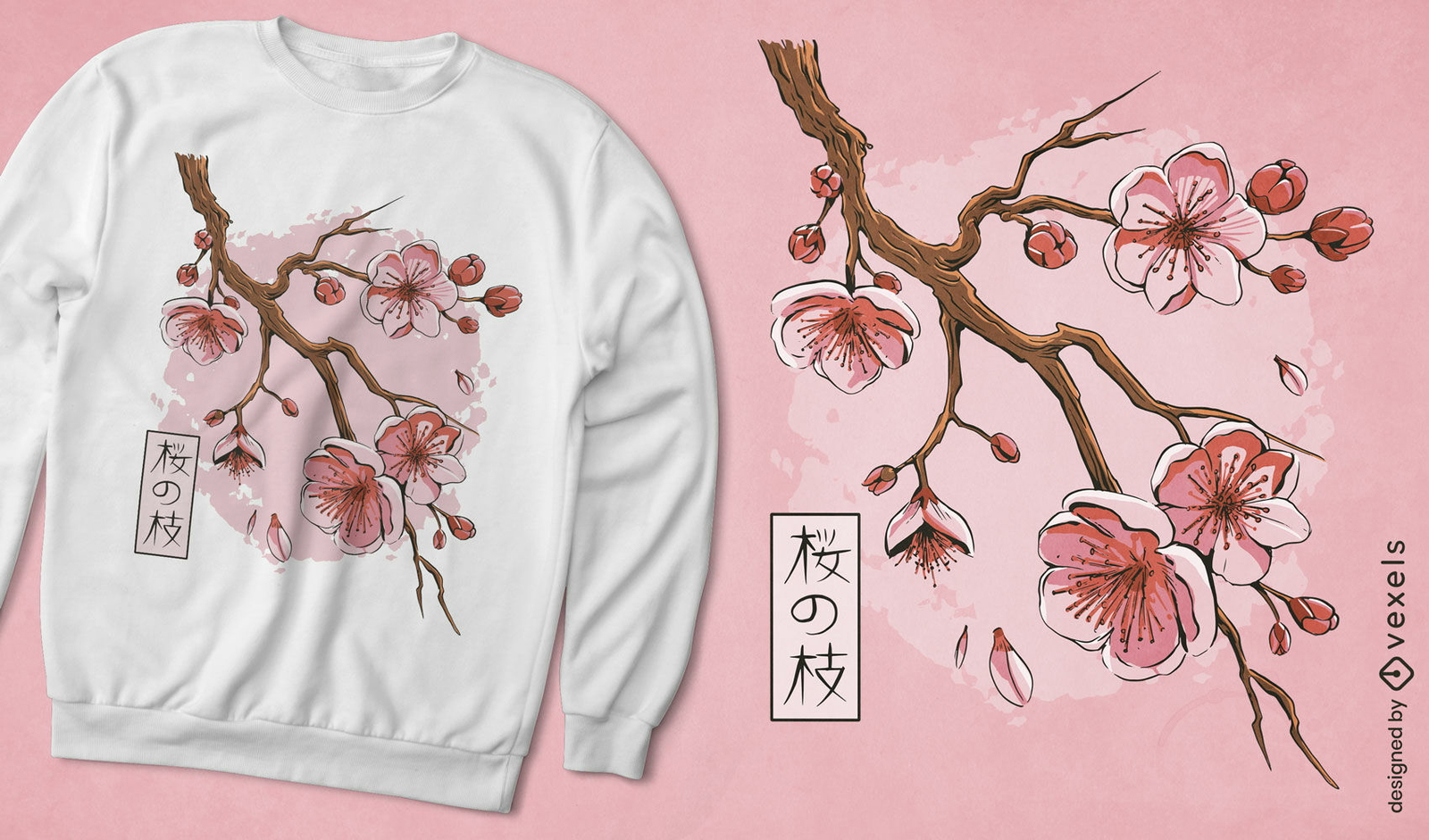 Diseño de camiseta japonesa de árbol de flor de sakura