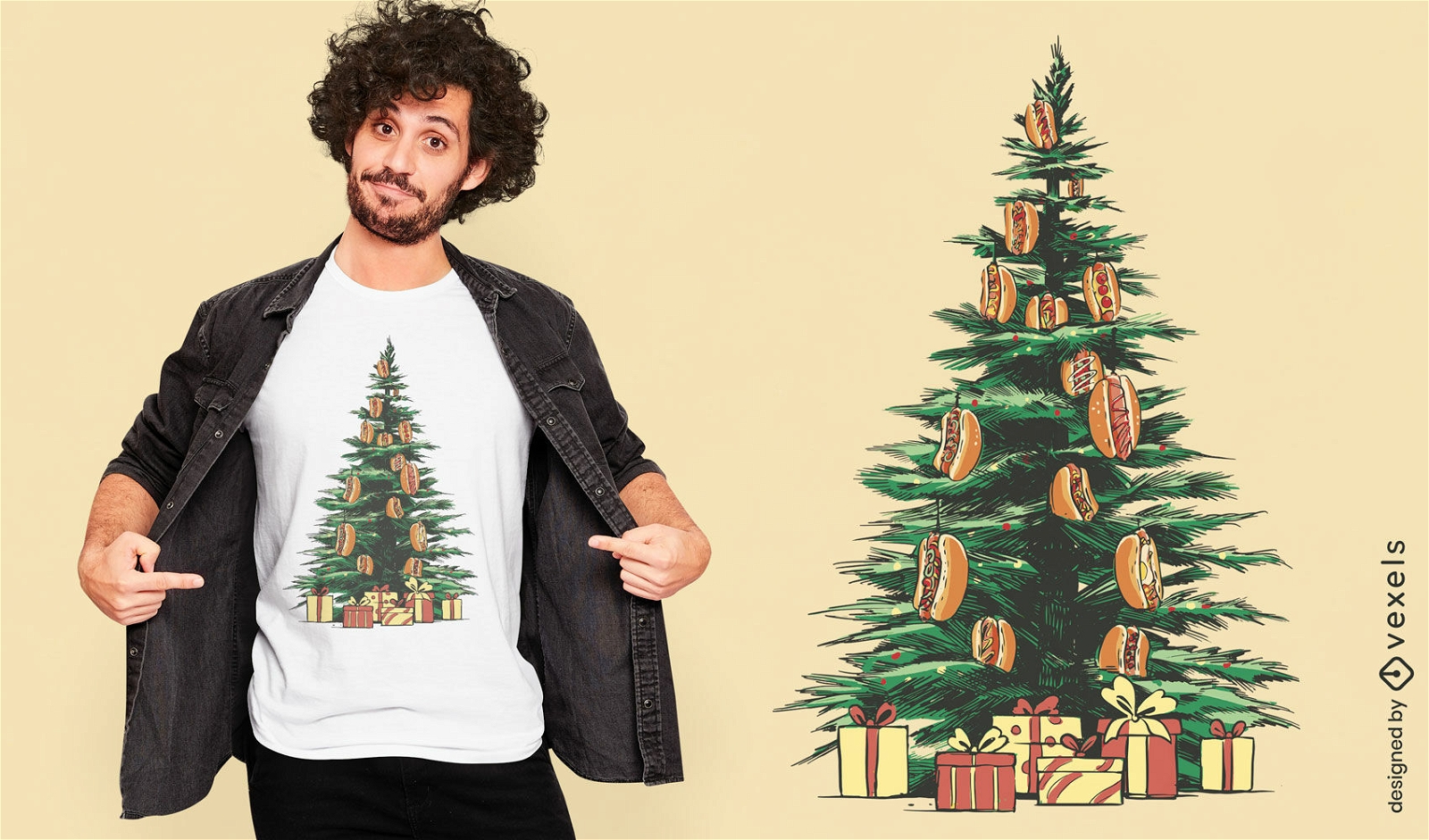 Hotdog-Weihnachtsbaum-T-Shirt-Design