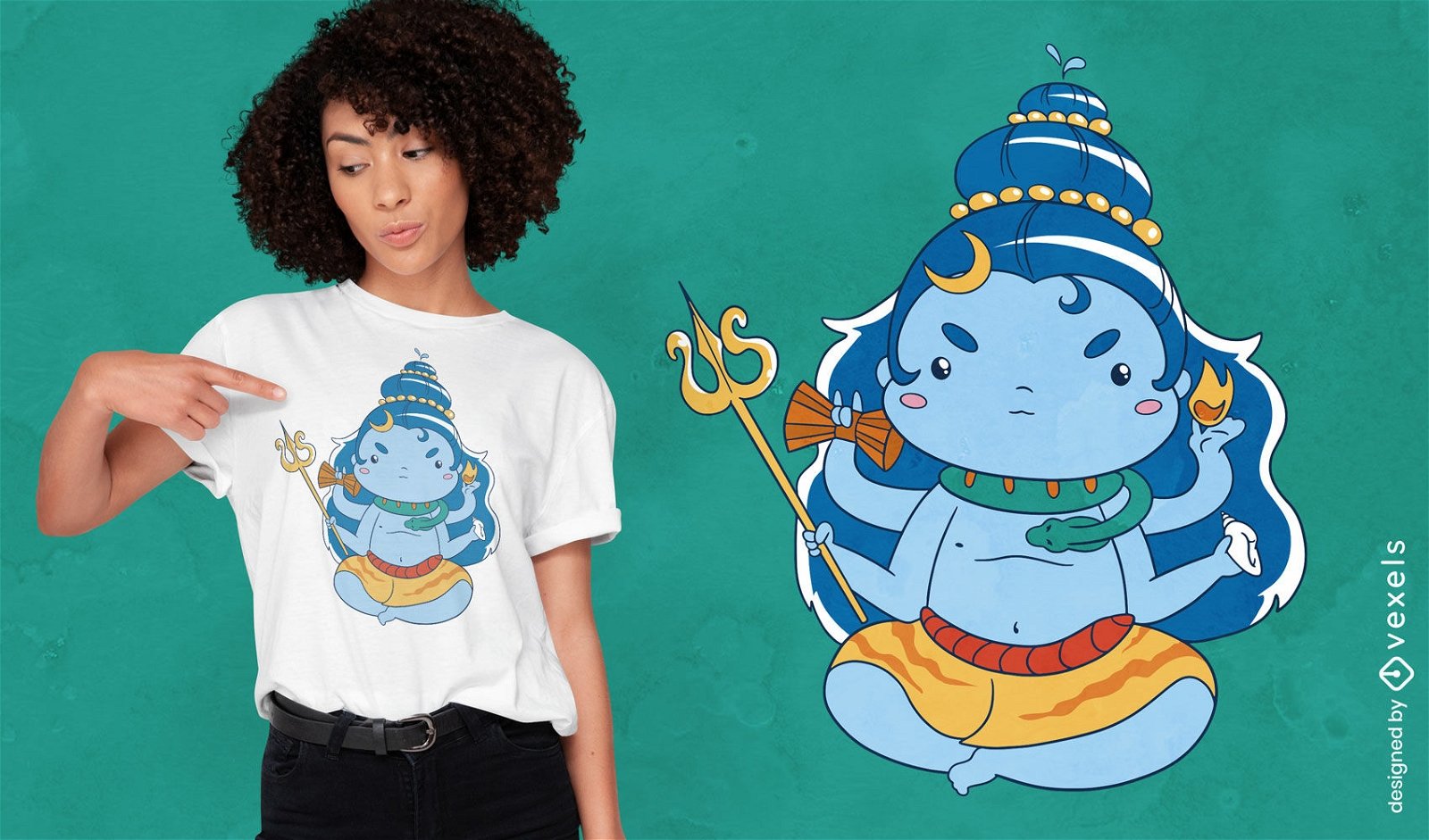 Diseño de camiseta de dibujos animados de la deidad hindú Shiva