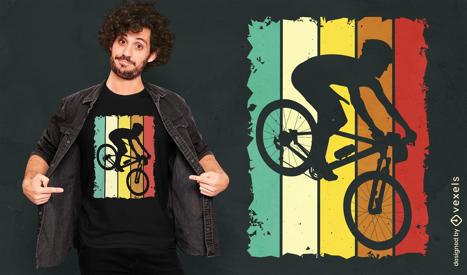 Bicicleta no design de camiseta de fundo colorido