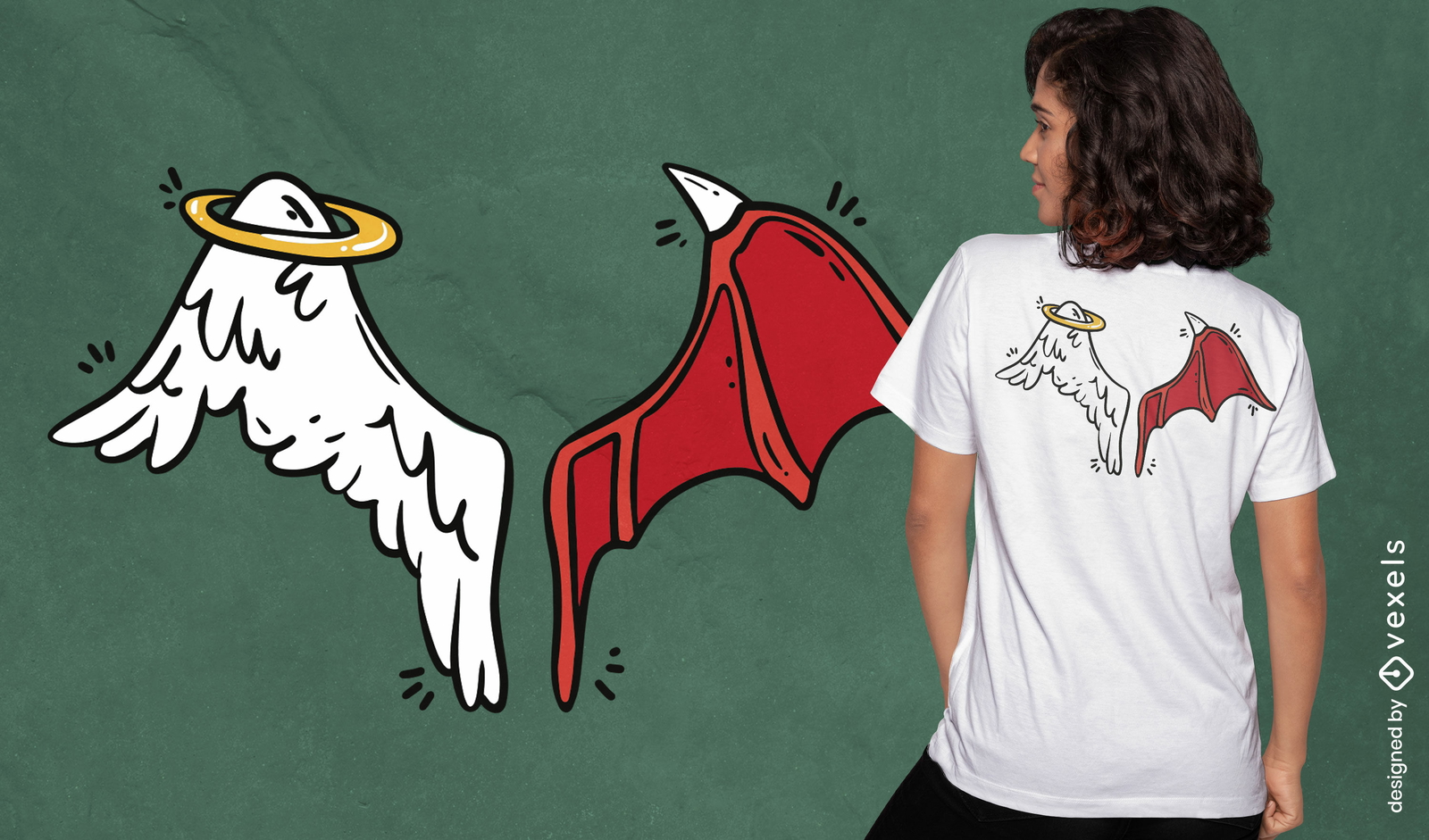 Design de camiseta de asas de anjo e demônio