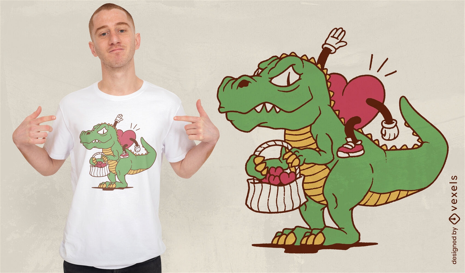 Design de camiseta de dinossauro t-rex de equita??o de cora??o
