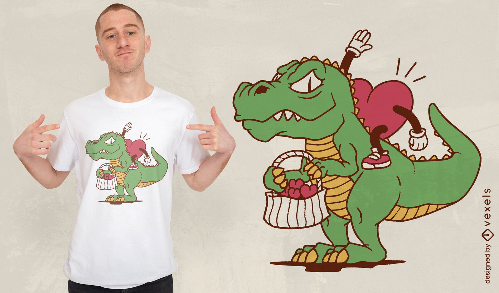 Diseño de camiseta de dinosaurio t-rex montando corazón