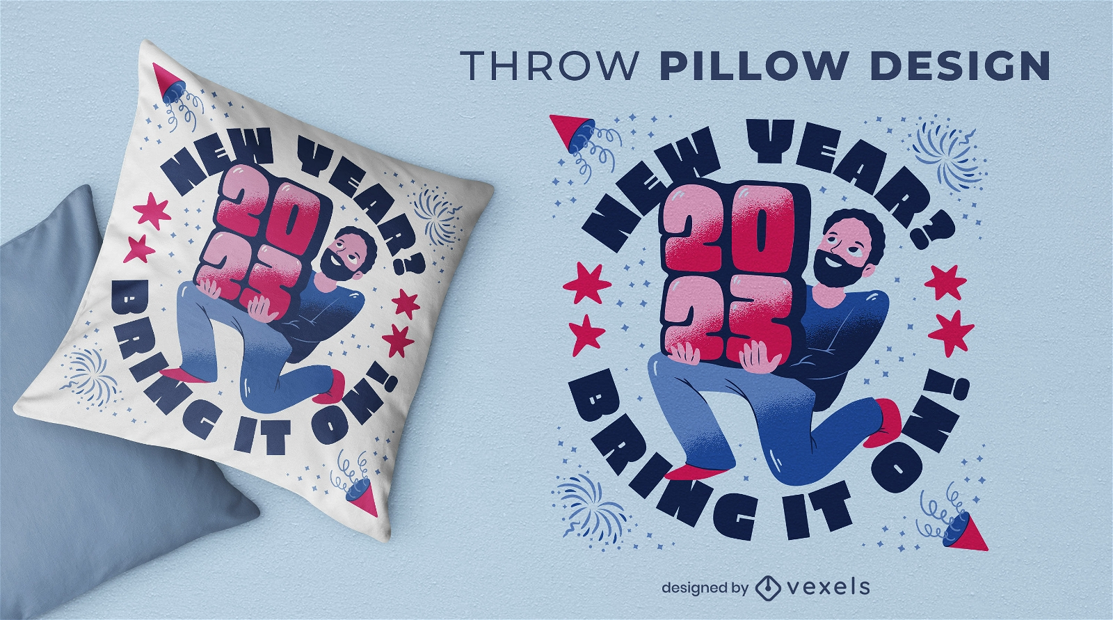 Happy man in new year party throw pillow design