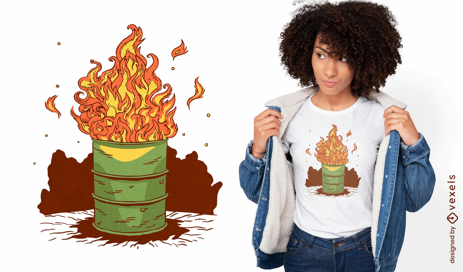 Fass auf Feuer T-Shirt-Design gefangen