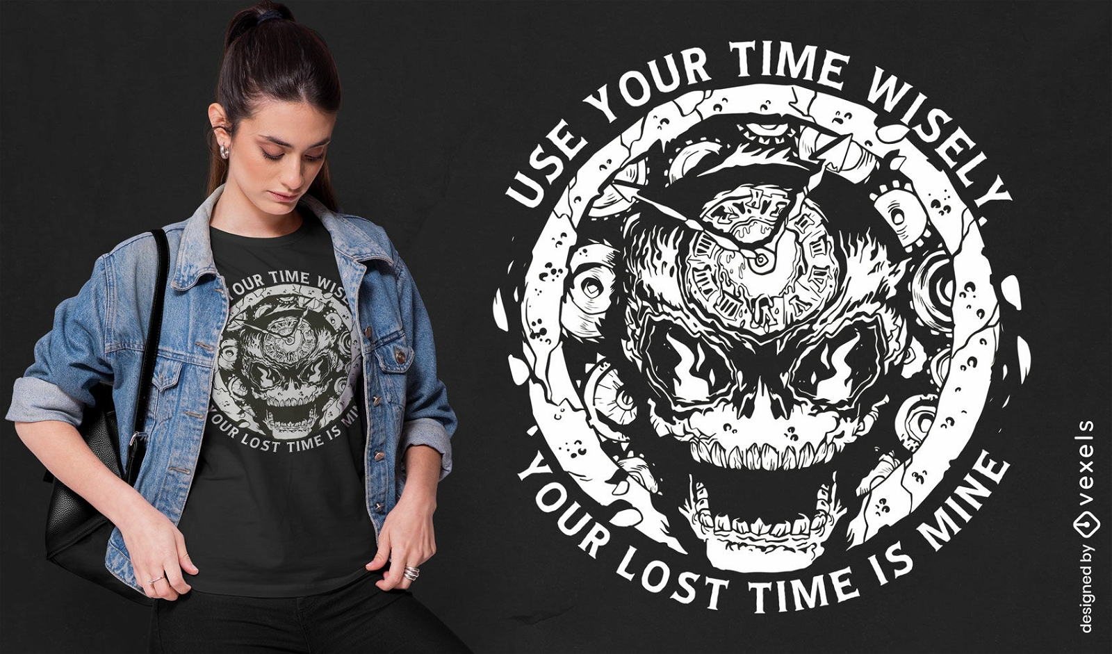 Skeleton clock scary t-shirt design
