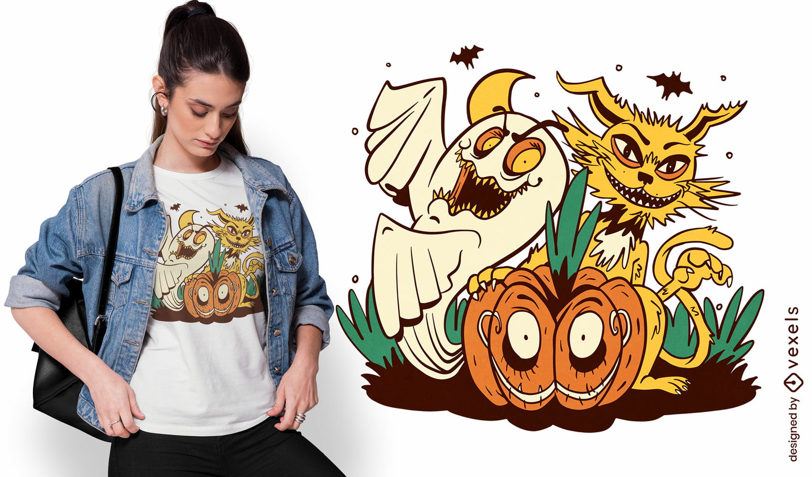 Diseño de camiseta de personajes de vacaciones de halloween