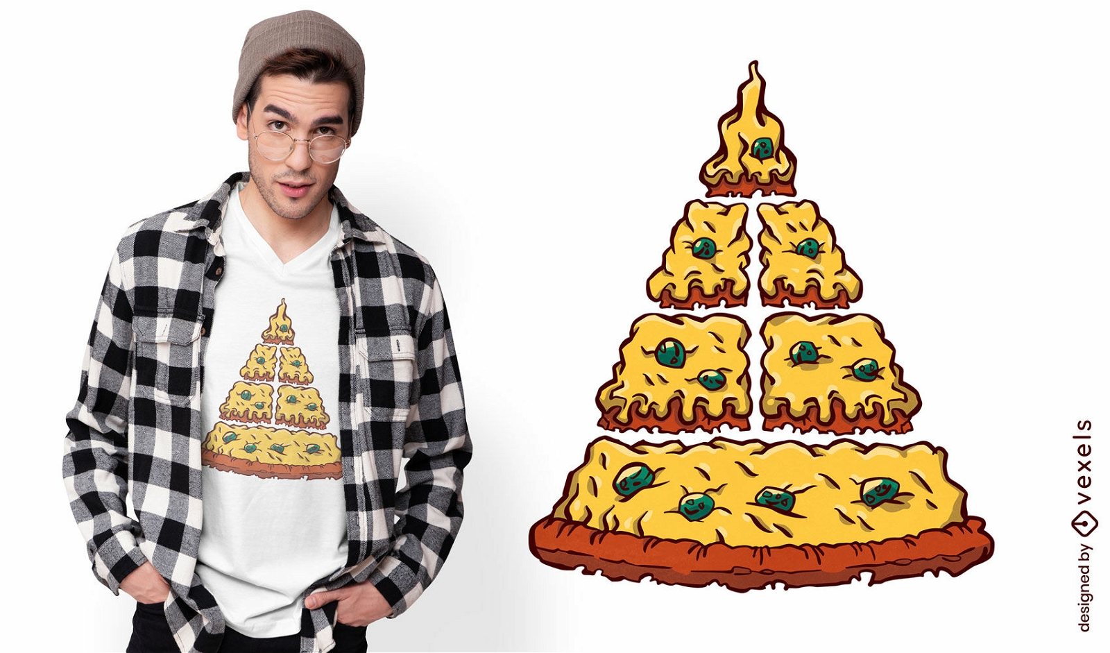 Diseño de camiseta de pirámide de comida rápida de pizza.