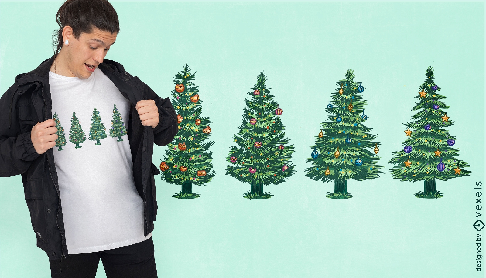 Diseño de camiseta de vacaciones de árboles de Navidad