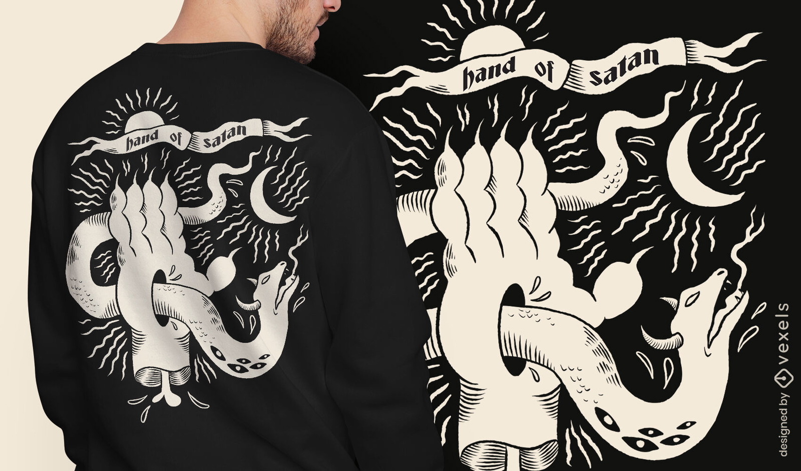 Magia oscura con diseño de camiseta de elementos satánicos.