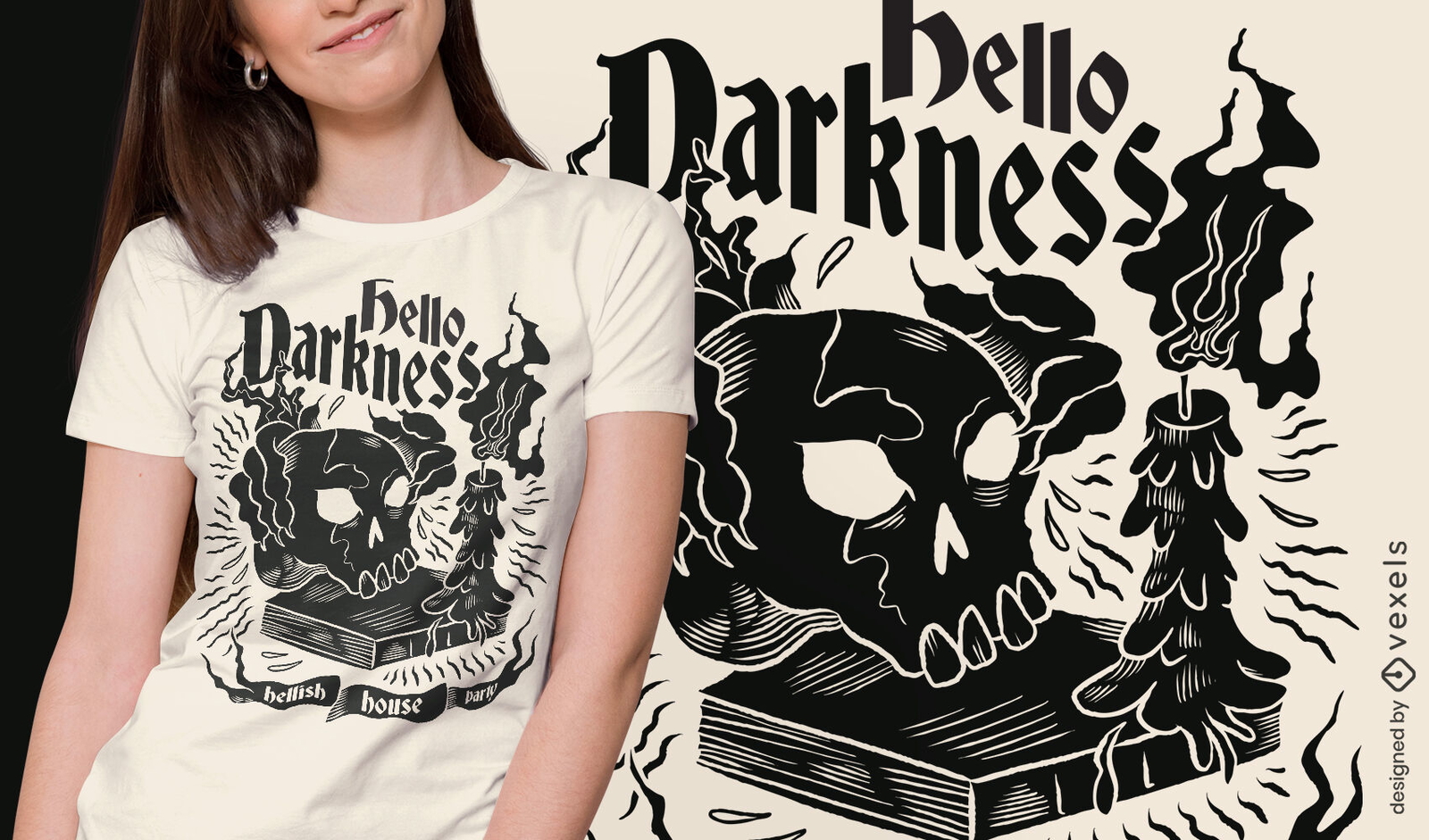 Design de camiseta com caveira e magia negra