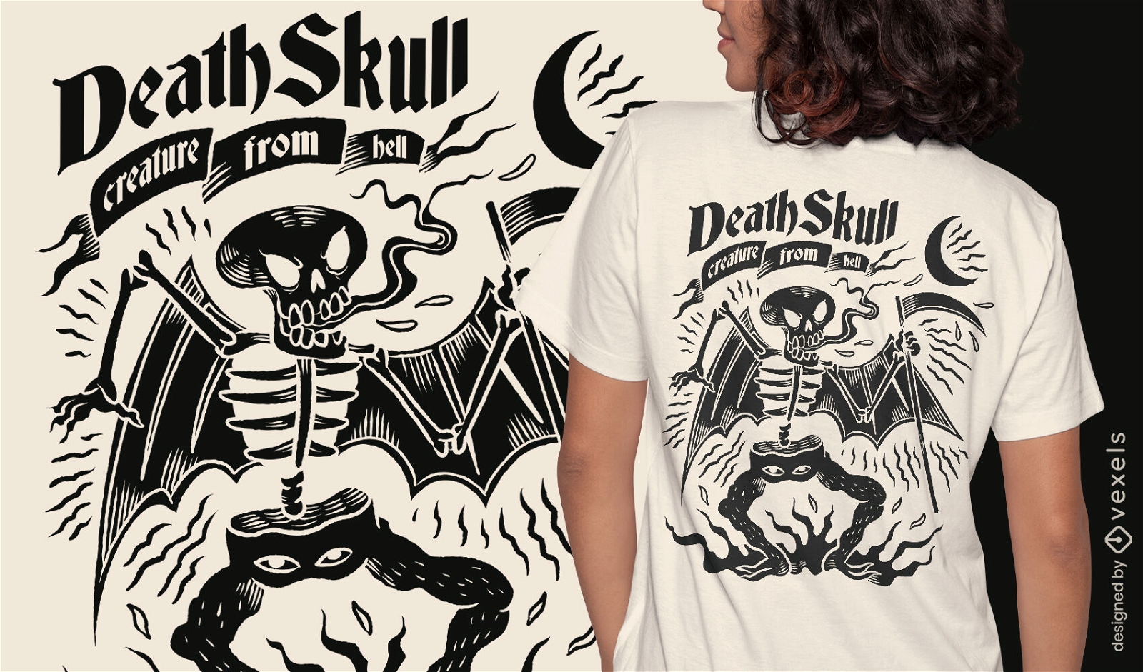 Skeleton with wings dark magic t-shirt design