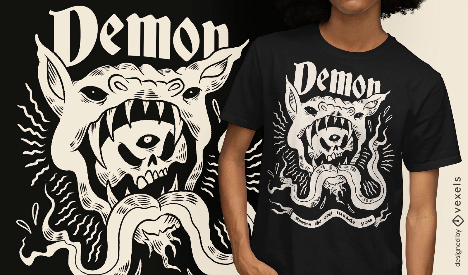 Satanisches Kreaturen-T-Shirt-Design mit dunkler Magie