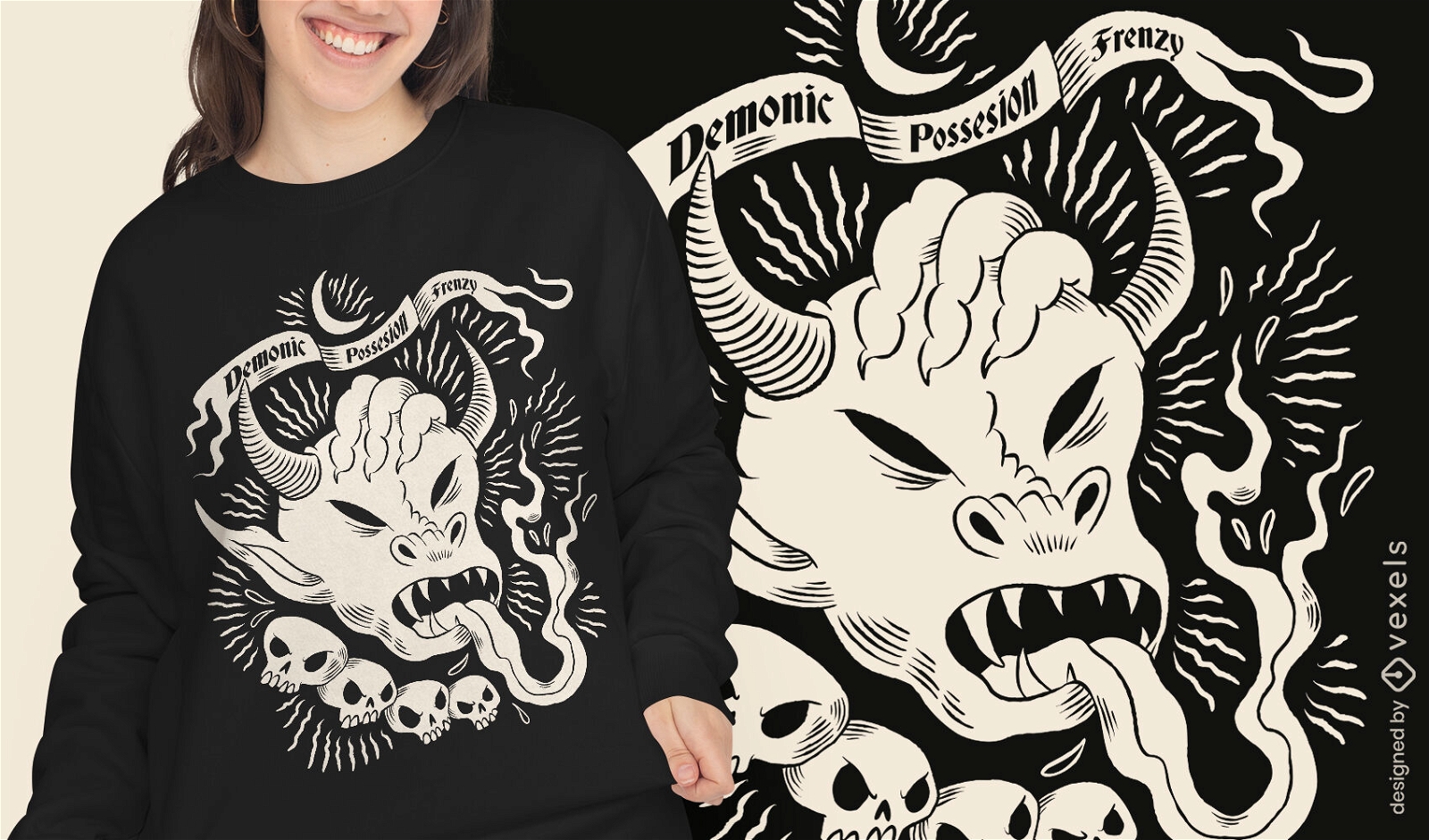 Satanic monster dark magic t-shirt design