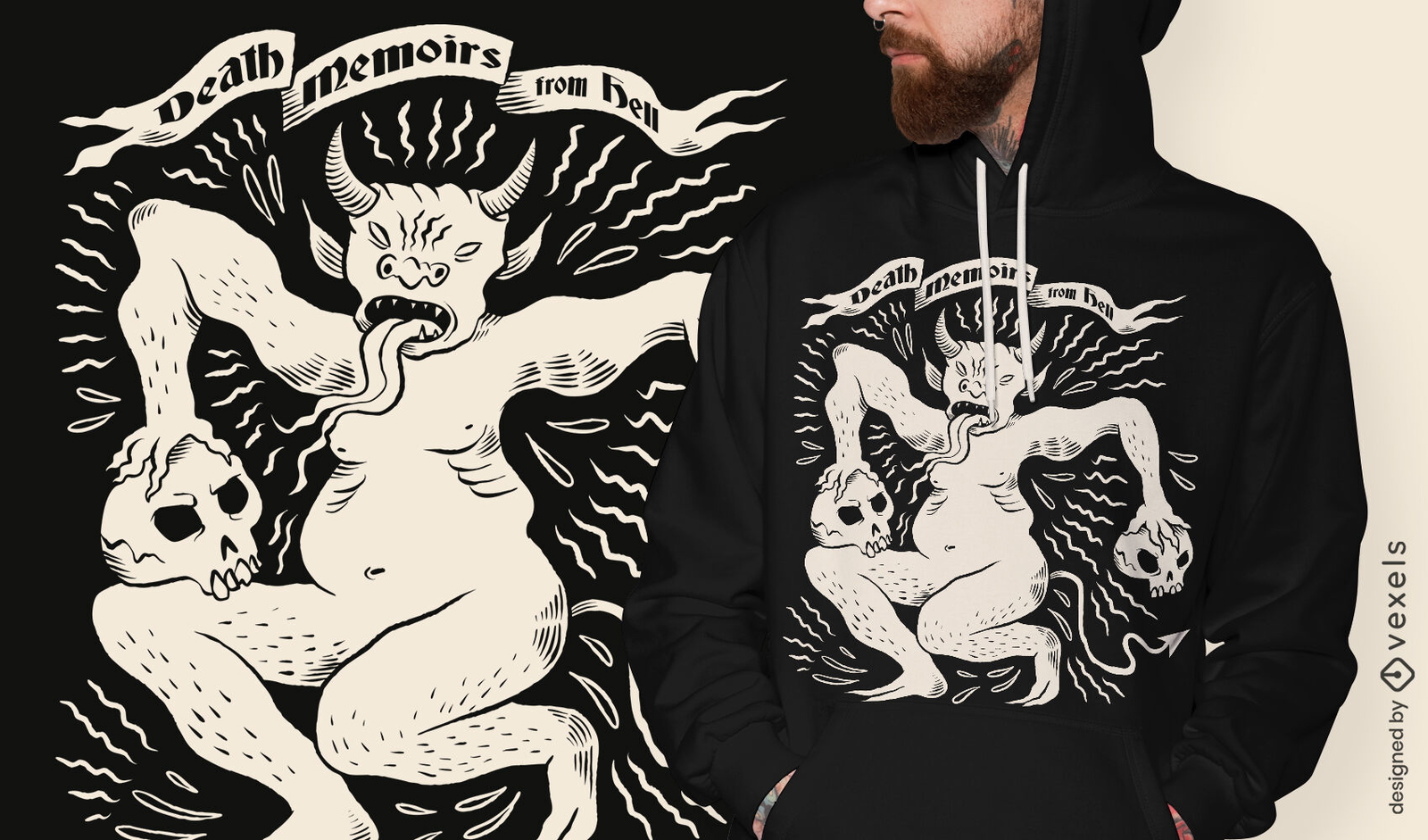 Diseño de camiseta de magia oscura de criatura demoníaca