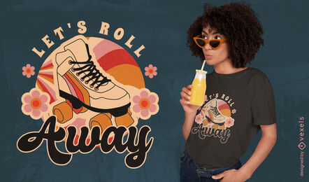 Rollerskate and flowers retro t-shirt design